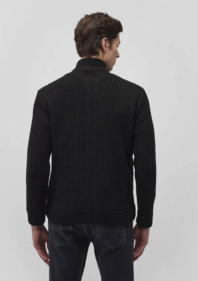 Resim Mavi Fermuarlı Triko Erkek Ceket M070697-900