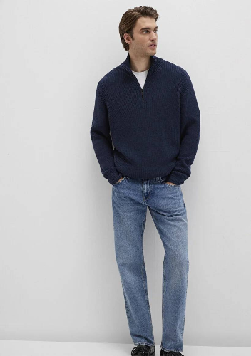 Resim Mavi Yarım Fermuarlı Erkek Kazak M0710268-82318