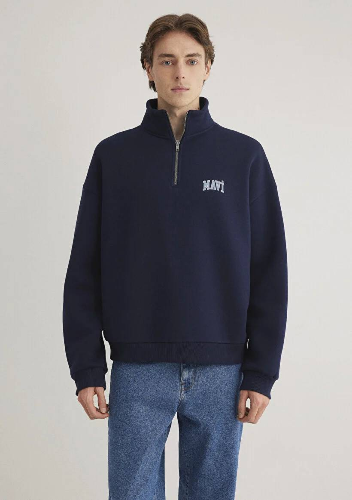 Resim Mavi Yarım Fermuarlı Erkek Sweat M0S10208-70497