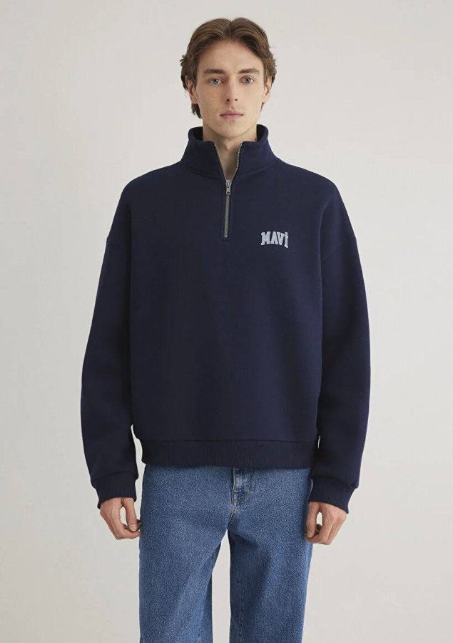 Resim Mavi Yarım Fermuarlı Erkek Sweat M0S10208-70497