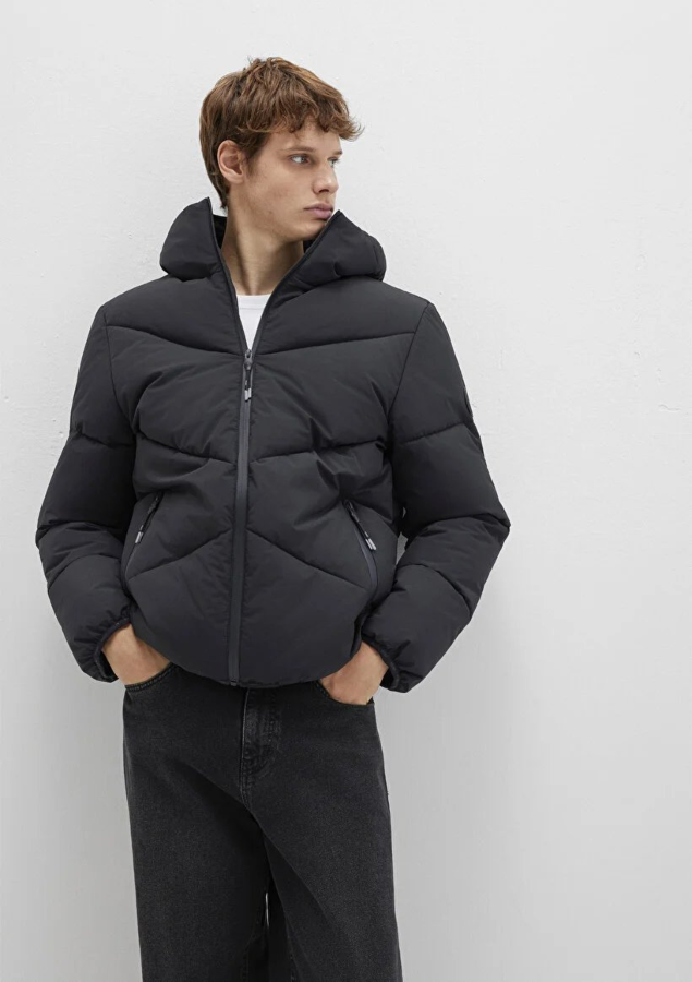 Resim Mavi Kapüşonlu Erkek Mont M0110360-900