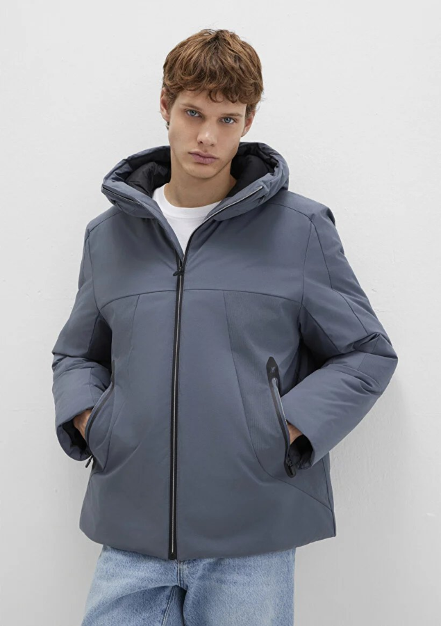 Resim Mavi Kapüşonlu Erkek Mont M0110663-80776