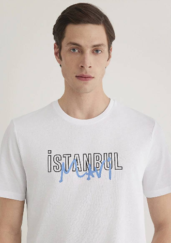 Resim Mavi Erkek İstanbul Baskılı T-Shirt M067114-620