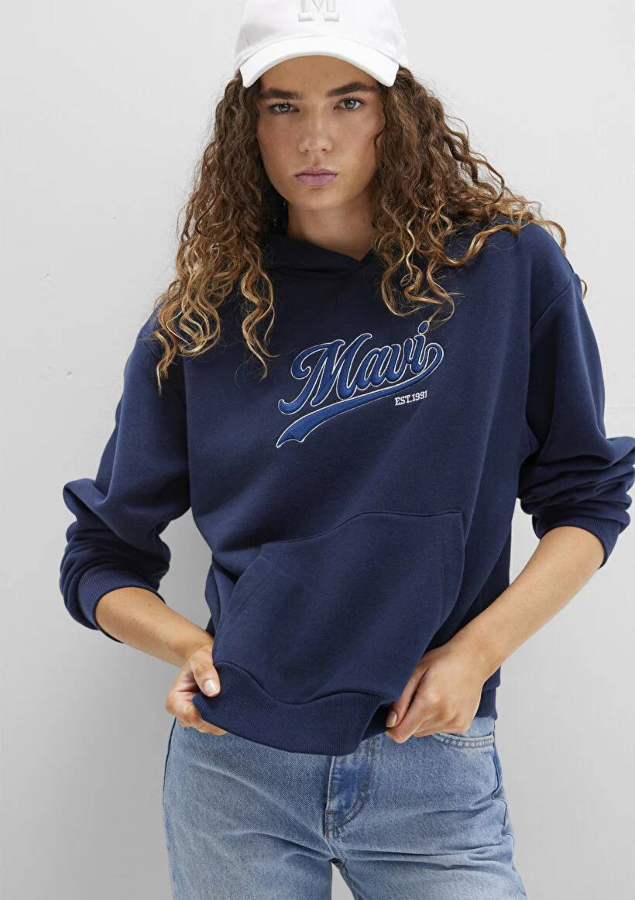 Resim Mavi Kapüşonlu Kadın Sweatshirt M1S10420-82318