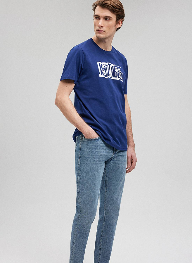 Resim Mavi İstanbul Baskılı Erkek T-Shirt M0611789-70758