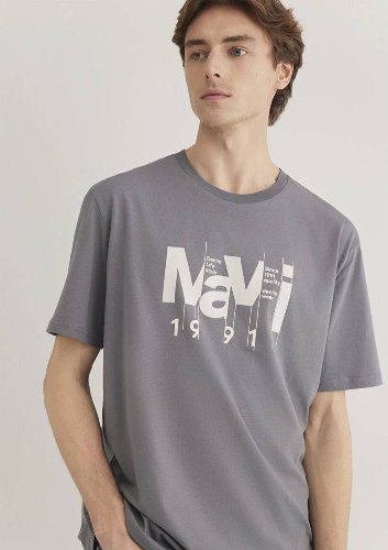 Resim Mavi Baskılı Erkek T-Shirt M0612461-80020