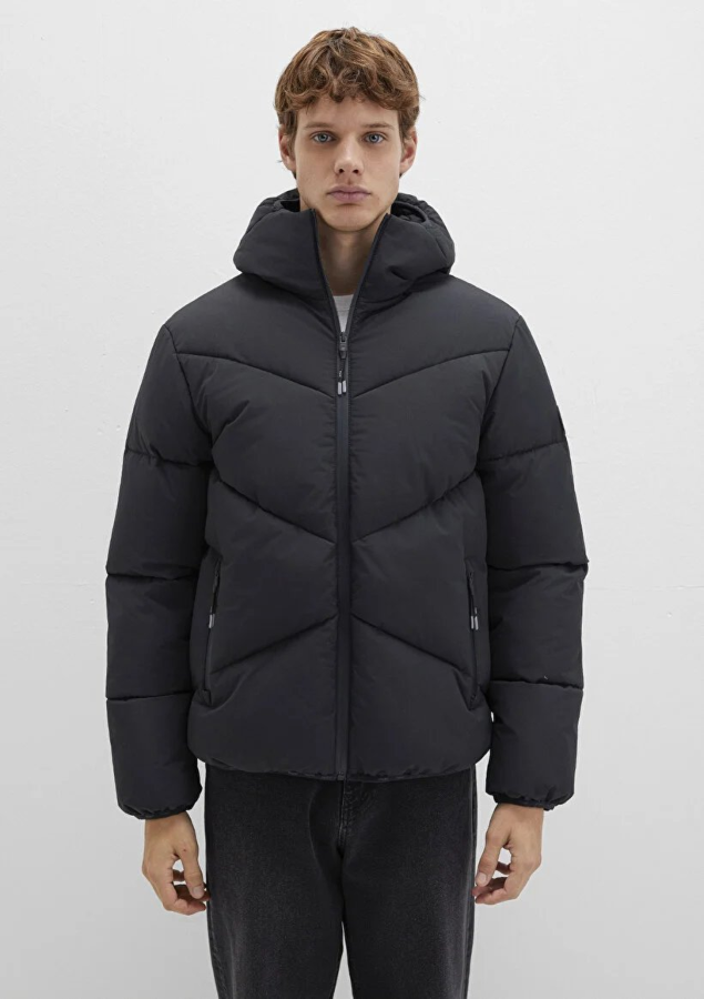 Resim Mavi Kapüşonlu Erkek Mont M0110360-900