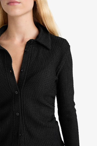 Resim Defacto Kadın Uzun Kol Gömlek F9284AX/BK81