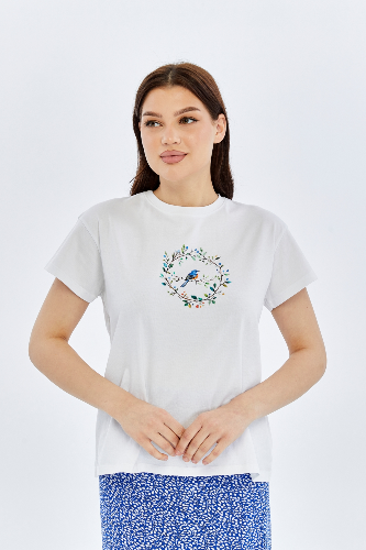 Resim Viole&More Kadın T-Shirt Yk23 Kuş Baskılı