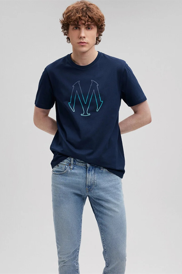 Resim Mavi Mavı Baskılı Erkek T-Shirt M0610635-70490