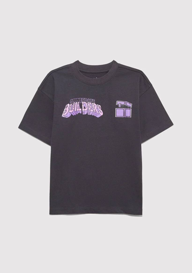 Resim Mavi Minecraft Baskılı Erkek Çocuk T-Shirt M6610379-70087