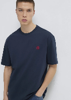 Resim Mavi Erkek T-Shirt M067074-33207 Logo Nakışlı