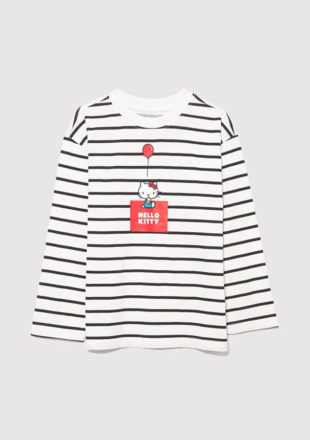 Resim Mavi Hello Kıtty Baskılı Uzun Kol Kız Çocuk T-Shirt M7610306-85308