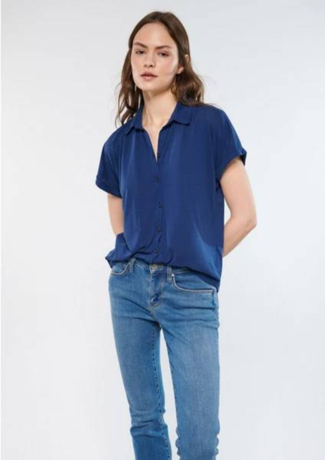 Resim Mavi Kısa Kol Kadın T-Shirt M168081-70491