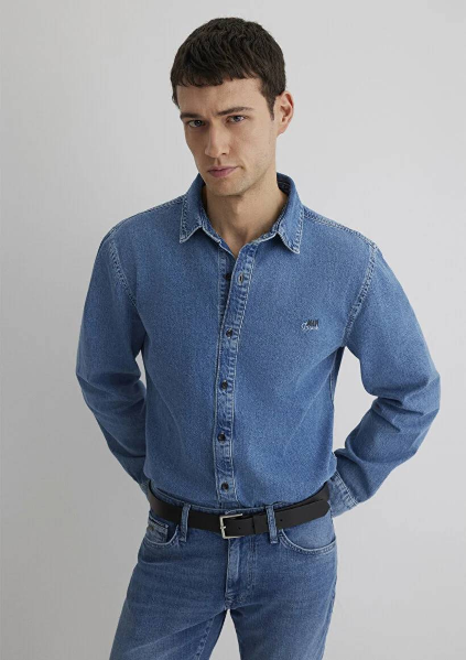 Resim Mavi Roy Vintage Erkek Gömlek M0210496-87937