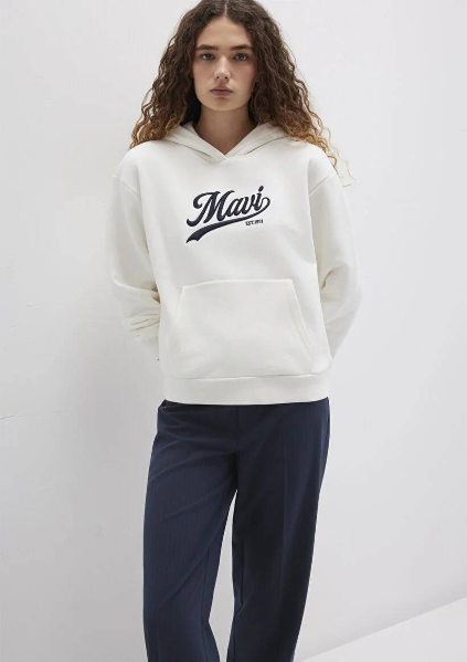 Resim Mavi Kapüşonlu Kadın Sweatshirt M1S10420-80194