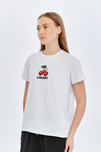 Resim Viole&More Kadın T-Shirt Yk22 Cherry Baskılı