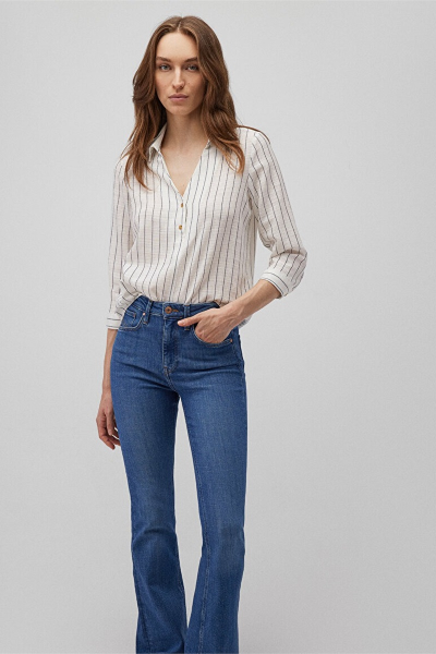 Resim Mavi Düğme Detaylı Kadın Bluz M122400-87977