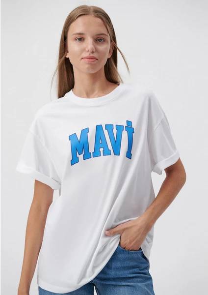 Resim Mavi Baskılı Kadın T-shirt M1600843-70000
