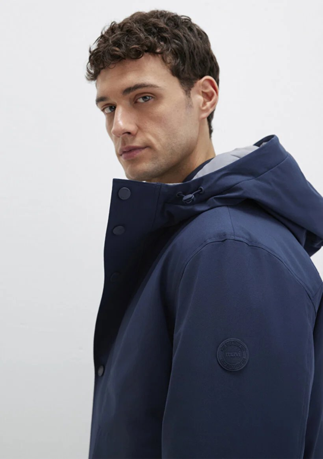 Resim Mavi Kapüşonlu Erkek Mont M0110667-80872