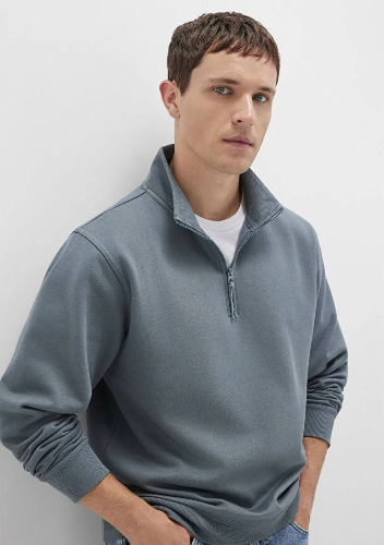 Resim Mavi Yarım Fermuarlı Erkek Sweat M0S10278-80889