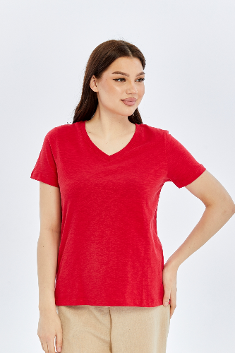 Resim Viole&More 1002 Flamlı  V Yaka Kadın T-shirt