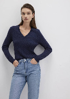 Resim Mavi V Yaka Kadın Kazak M1710340-84371