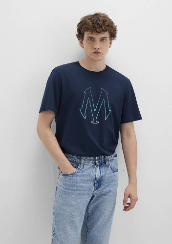 Resim Mavi Baskılı Erkek T-Shirt M0610943-70144