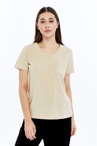 Resim Viole&More 1001 Flamlı Cepli V Yaka Kadın T-shirt