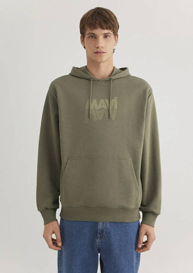 Resim Mavi Kapüşonlu Mavi Baskılı Erkek Sweat M0611317-71546