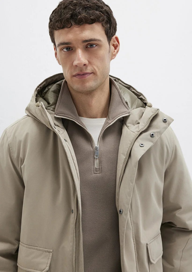 Resim Mavi Kapüşonlu Erkek Mont M0110657-70355