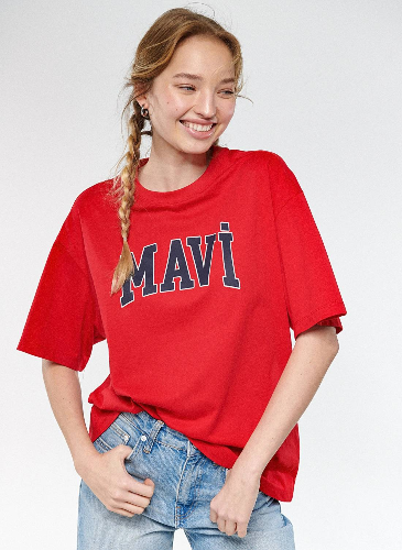 Resim Mavi Baskılı Kadın T-shirt M1600843-82054