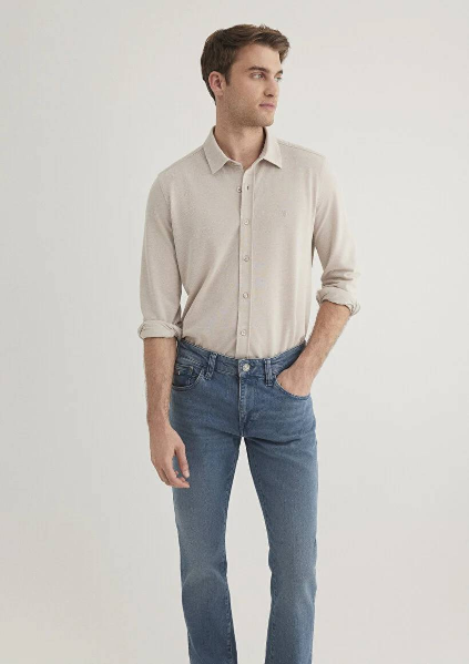 Resim Mavi Uzun Kol Erkek Gömlek M0210294-70145