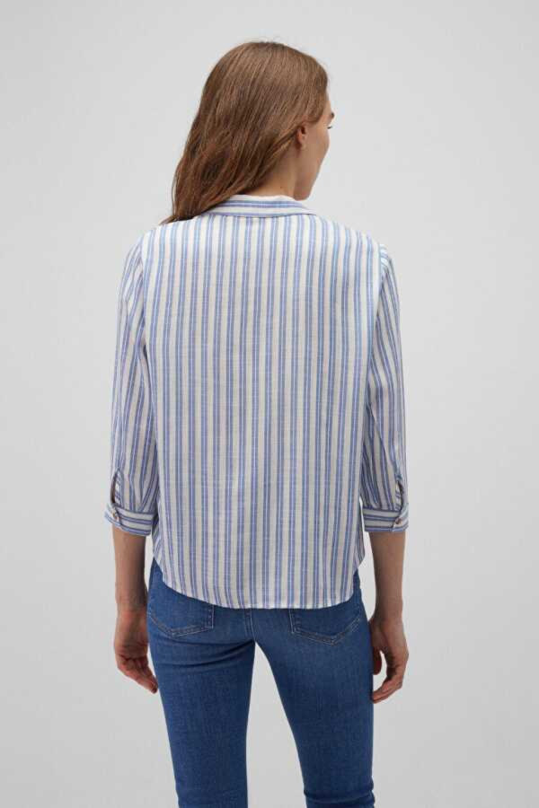 Resim Mavi Düğme Detaylı Kadın Bluz M122400-83979