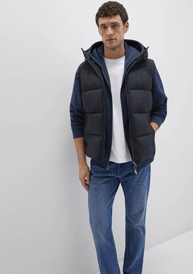 Resim Mavi Kapüşonlu Erkek Yelek M0110089-80022