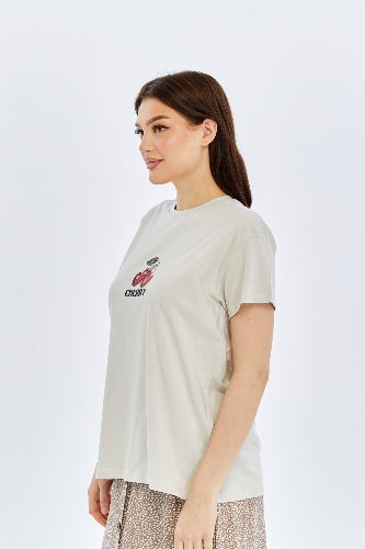 Resim Viole&More Kadın T-Shirt Yk22 Cherry Baskılı