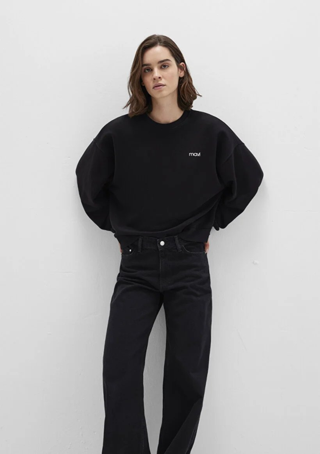 Resim Mavi Yuvarlak Yaka Logo Kadın Sweat M1S10490-900