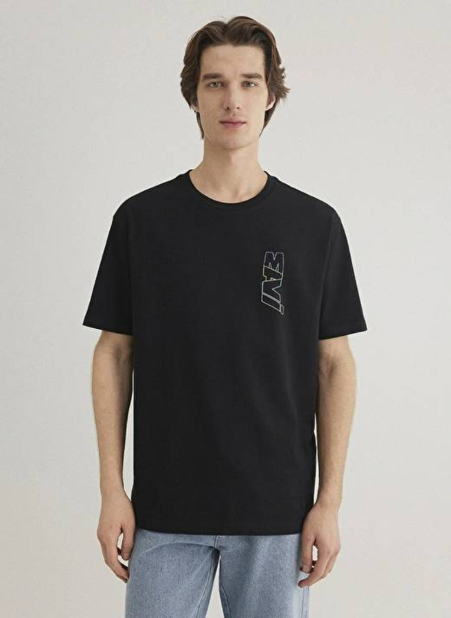 Resim Mavi Baskılı Erkek T-Shirt M0612350-900