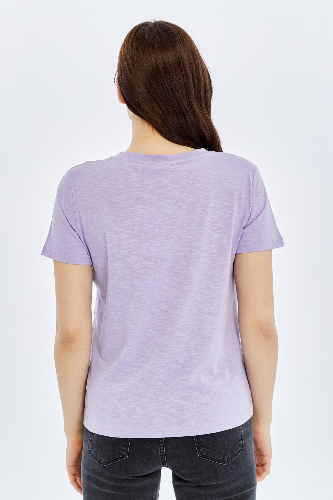 Resim Viole&More 1001 Flamlı Cepli V Yaka Kadın T-shirt