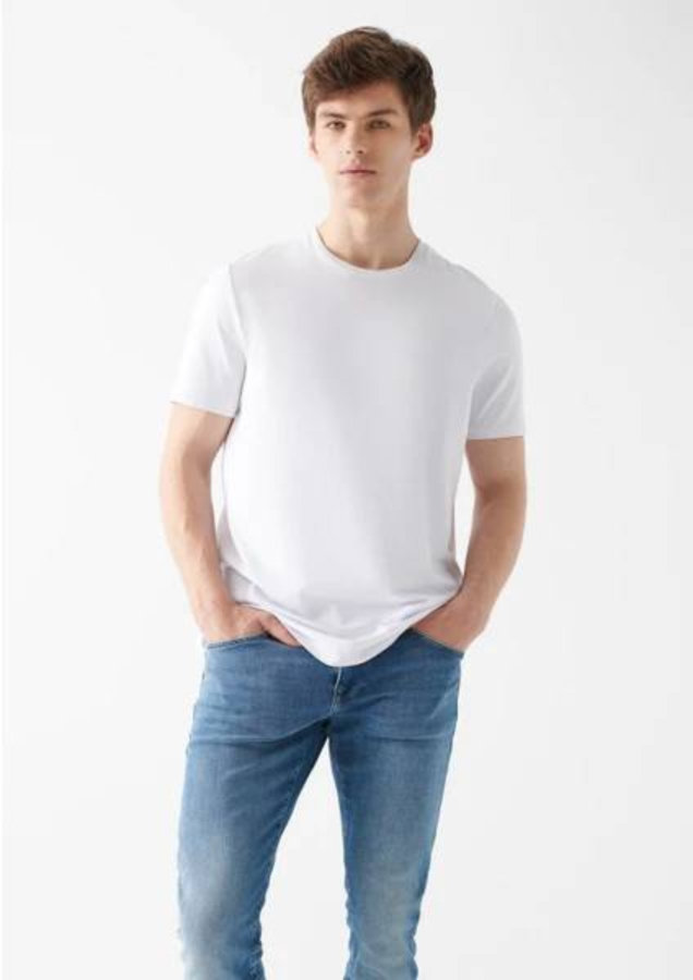 Resim Mavi Basıc Bisiklet Yaka Erkek T-Shirt M0610252-620