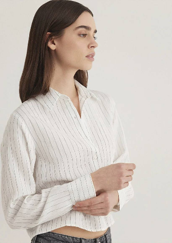 Resim Mavi Dokuma Kısa Kadın Uzun Kol Gömlek M1211025-85353