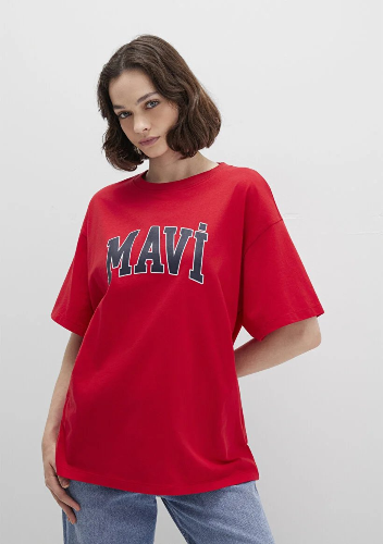 Resim Mavi Baskılı Kadın T-shirt M1600843-82054