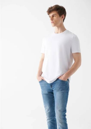 Resim Mavi Basıc Bisiklet Yaka Erkek T-Shirt M0610252-620