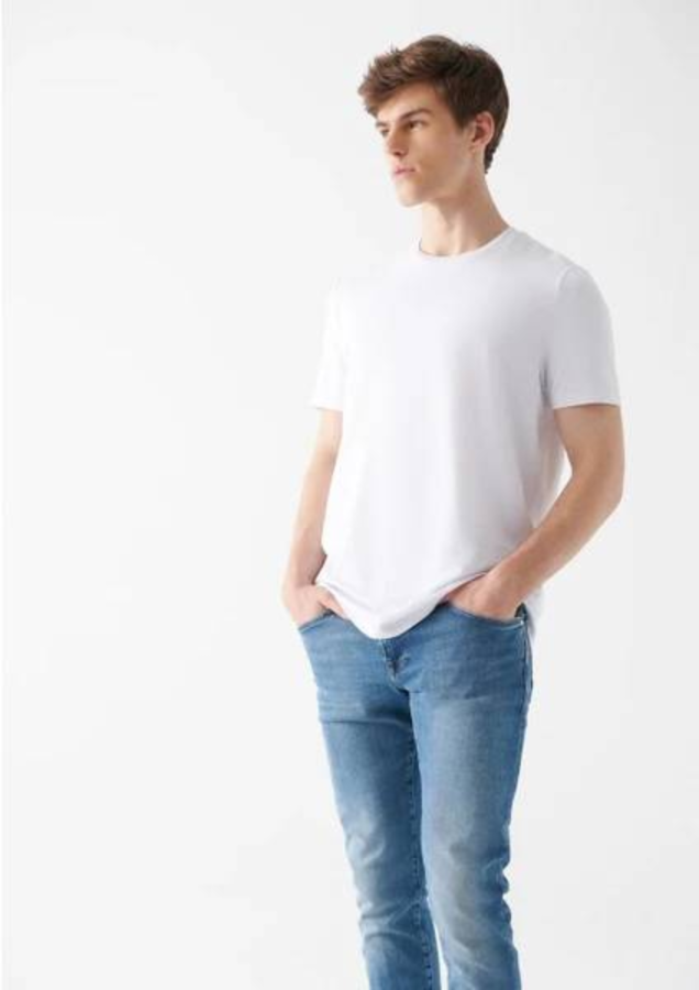 Resim Mavi Basıc Bisiklet Yaka Erkek T-Shirt M0610252-620