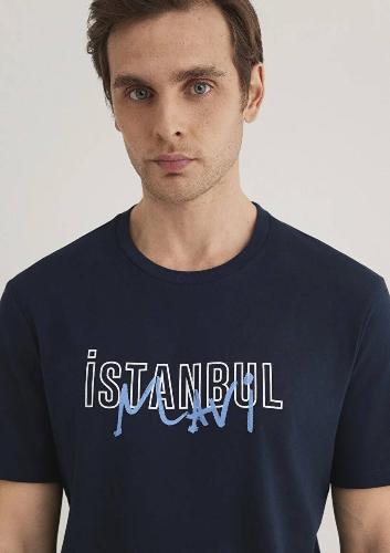 Resim Mavi İstanbul Baskılı Erkek T-Shirt M067114-34319