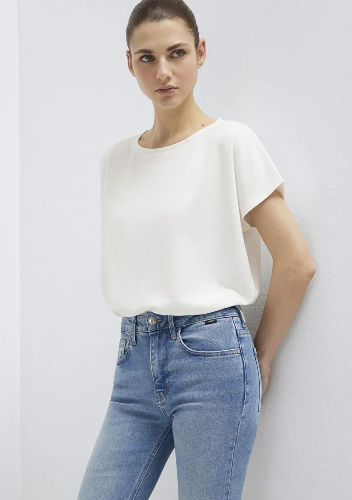 Resim Mavi Kısa Kol Kadın T-Shirt M167245-25705