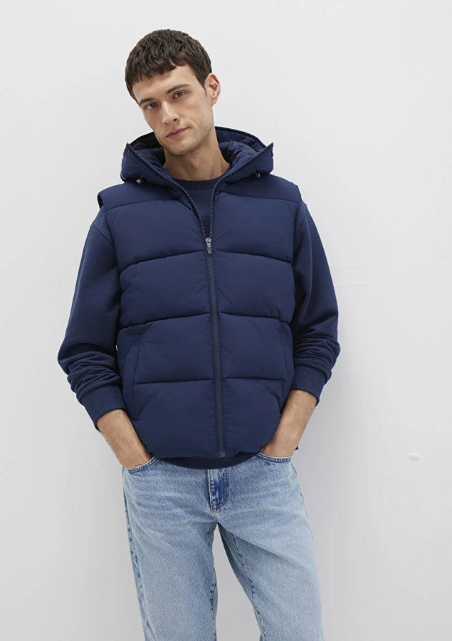 Resim Mavi Kapüşonlu Erkek Yelek M0110089-82318