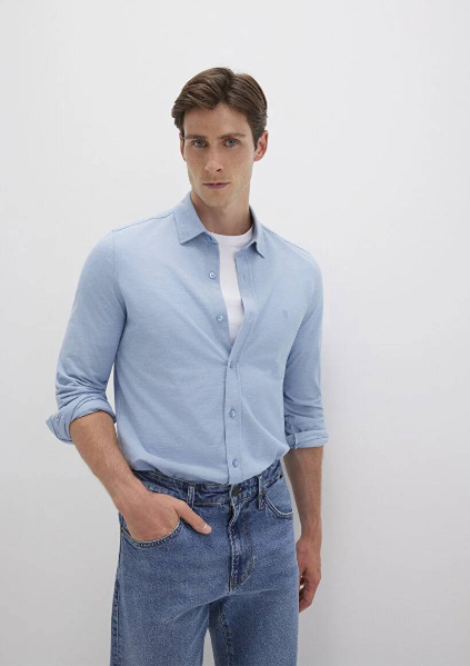 Resim Mavi Uzun Kol Erkek Gömlek M0210294-70730