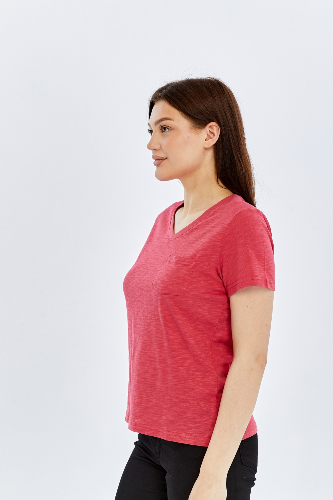 Resim Viole&More 1001 Flamlı Cepli V Yaka Kadın T-shirt