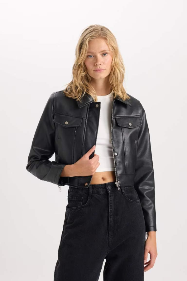 Resim Defacto Kadın  Deri Mont D5774AX/BK27